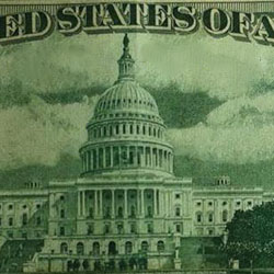 Detail of U.S. Capital building as illustrated on the back of the $50 bill