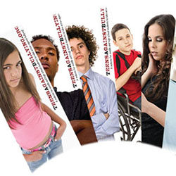 Array of "Teens Against Bullying" bookmarks, featuring individual youth opposing bullying.