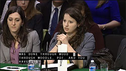 Screen Cap from Live Feed: IEL staff Dana Fink testifying at Senate HELP Committee Hearing